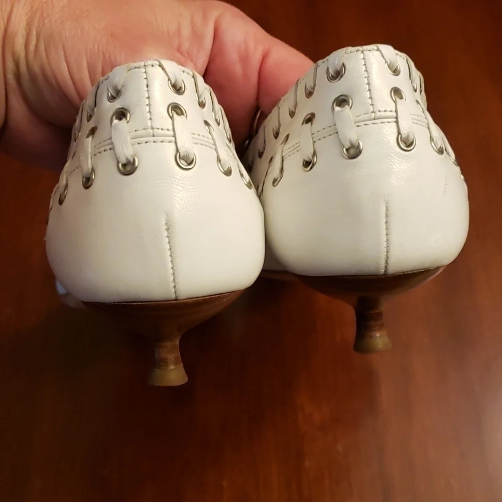 Dior Rare LU 12 Laces & Grommets White Leather Kitten Heels 38.5 - 8 Unique Euro - Picture 5 of 16